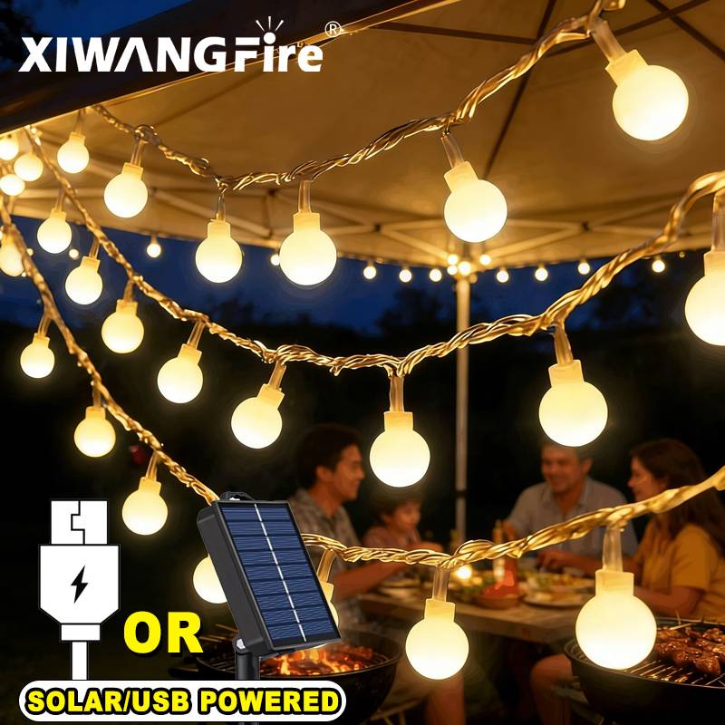 Outdoor Camping Equipment - 3-10M ソーラー/USB/バッテリー式ストリングライト、フェアリーグローブボールLED、防水屋外用、クリスマス、結婚式、庭、キャンプ、テントの装飾に