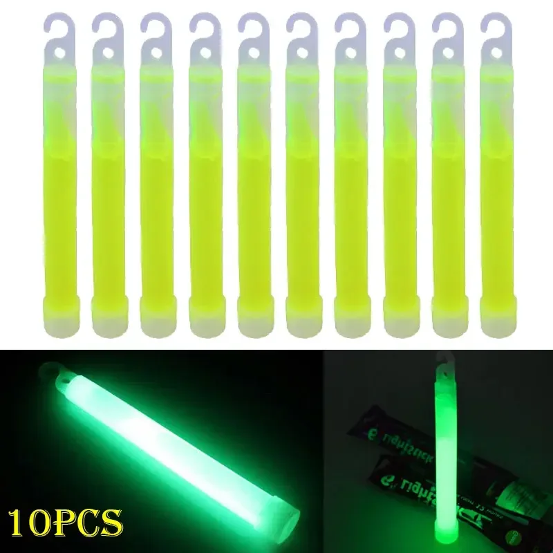 Glow Sticks Survival - 3Q-10個入りフック付きグロースティック 6インチ蛍光ライト キャンプ、アウトドア、緊急時、コンサート、パーティー用 光るスティック