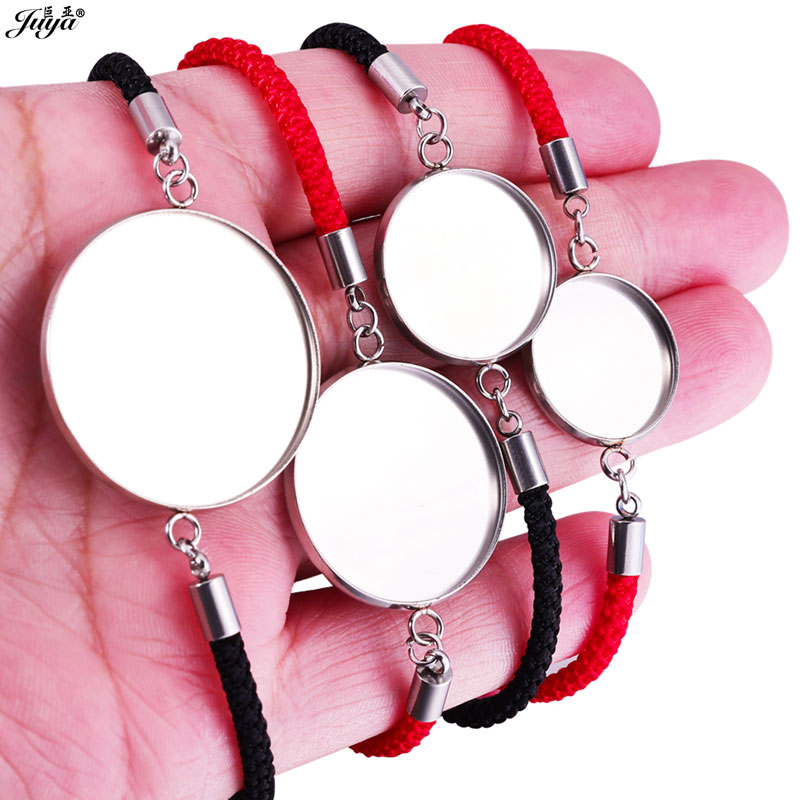 Paracord Bracelet - 4 ピース/ロット 18-30 ミリメートルステンレス鋼カボションブレスレットベース赤黒編組ロープブレスレット DIY ジュエリーメイキングアクセサリー