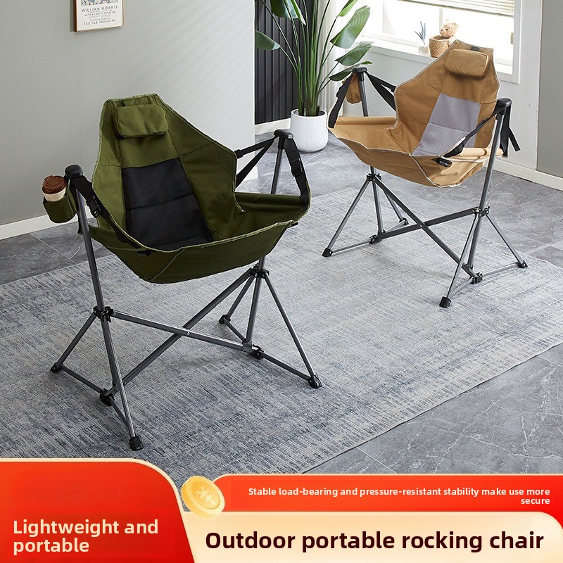 Outdoor Camping Rocking Chair - 軽量で持ち運び可能なアウトドアキャンプ用ロッキングチェア、折りたたみ式ポータブルスイングラウンジチェア、通気性のあるムーンハンギングチェア