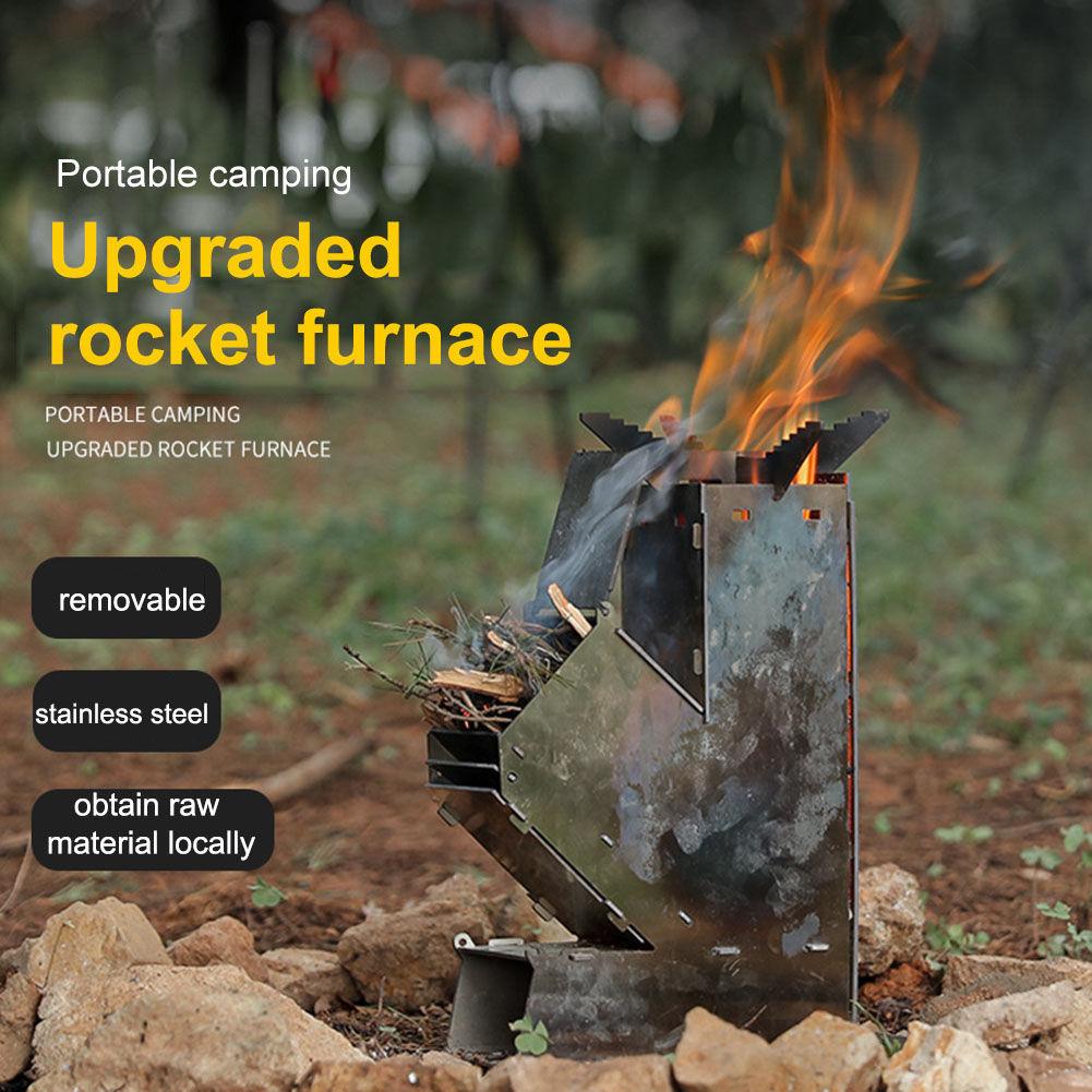 Outdoor Camping Wood Stove - ポータブルで取り外し可能な薪ストーブ、BBQロケットストーブ、ステンレス製屋外用薪焚きバックパッキングキャンプテントストーブ、ピクニックBBQ用
