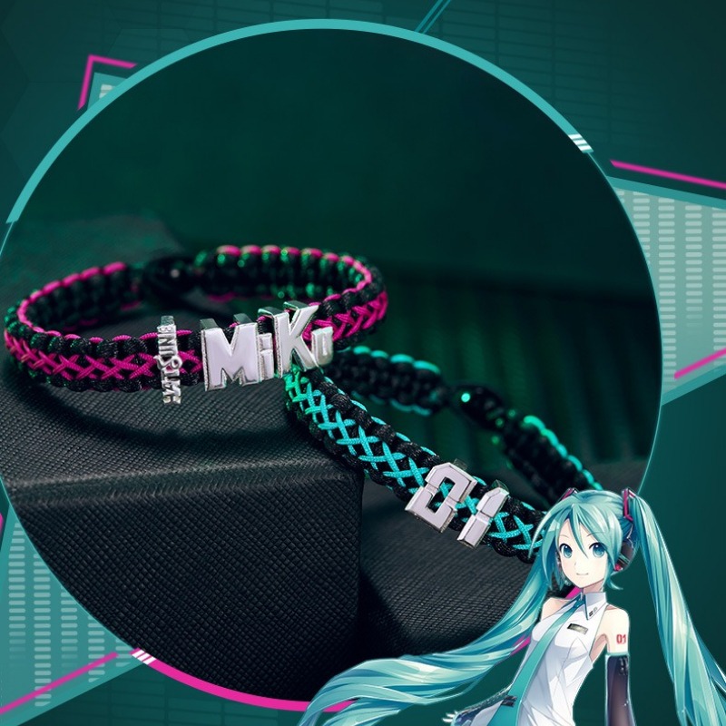Paracord Bracelet - 初音ミク アニメ ハンドロープ ラッキーストーン付き 2D コスプレアクセサリー