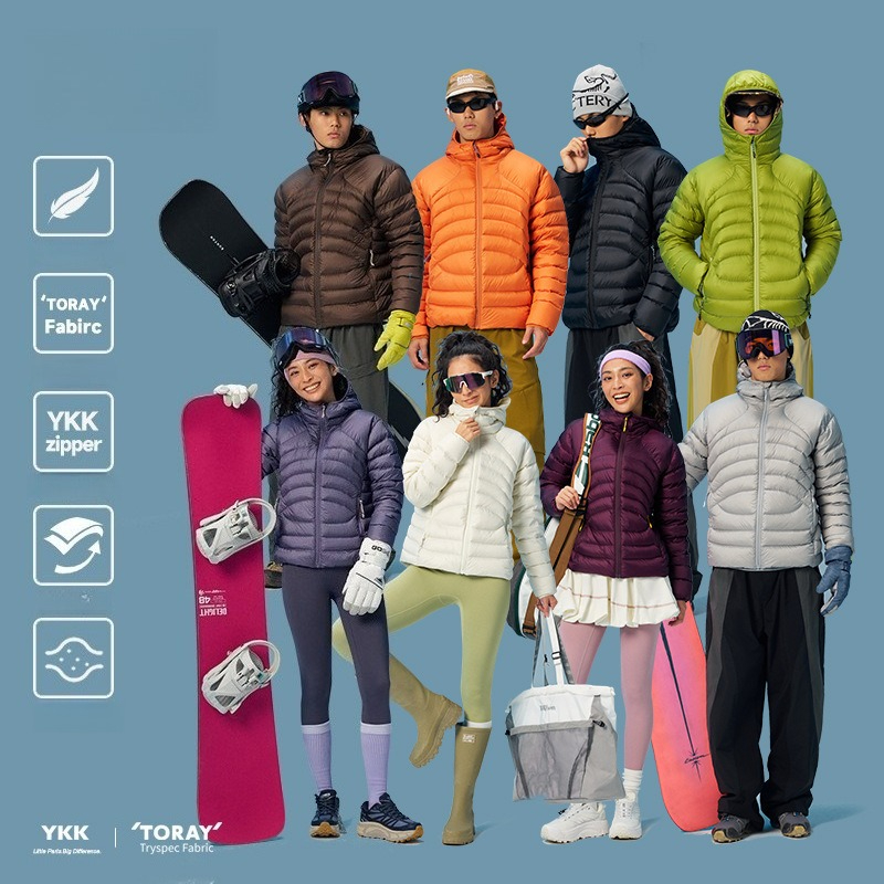 Outdoor Camping Jacket - 90％のホワイトダックダウンを使用した、軽量で撥水性のある、男女兼用のパッファージャケット。アウトドアやキャンプに最適。