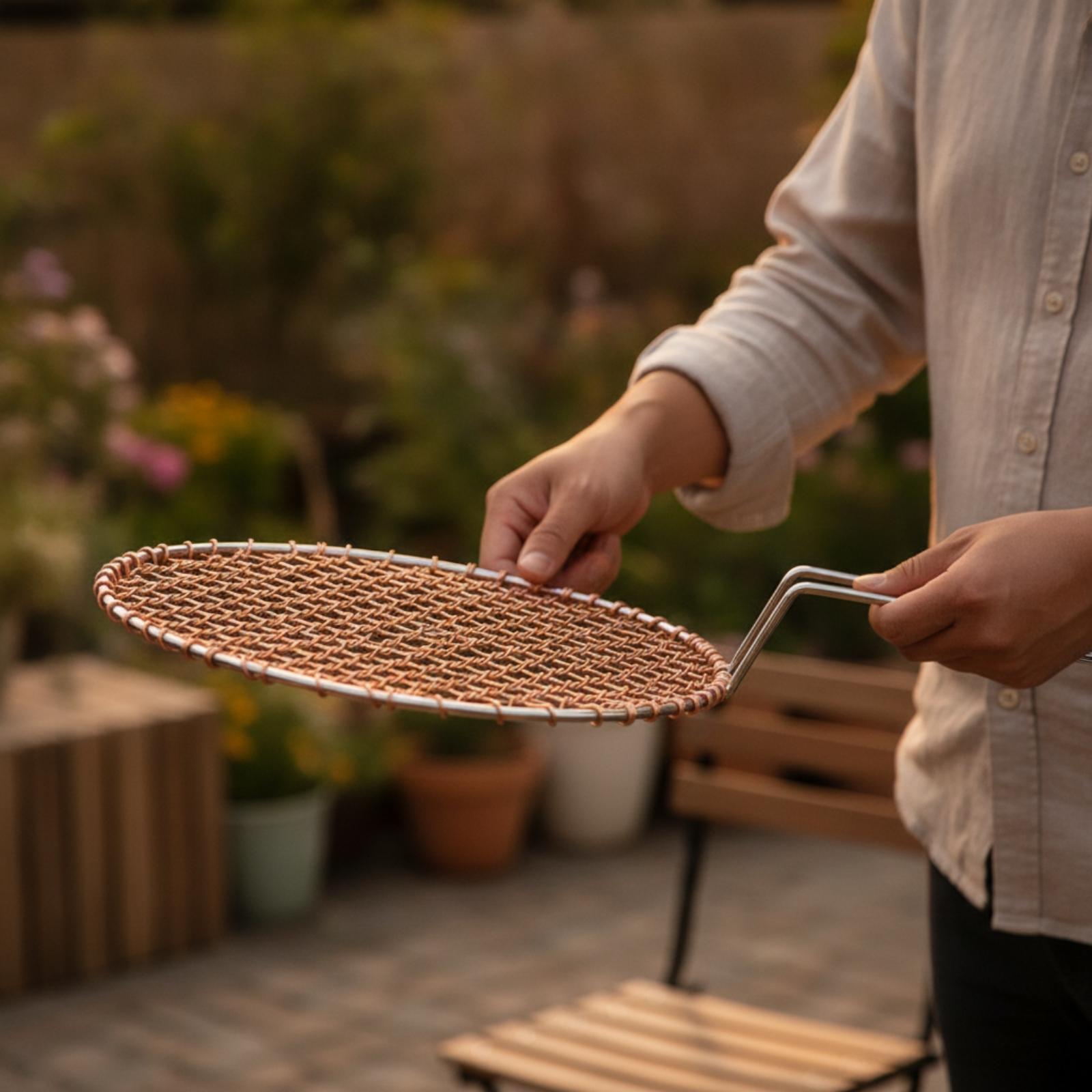 持ち手付きポータブル銅メッシュ丸型グリルスクリーン、炭火バー - Outdoor Camping Grill のレビューと価格
