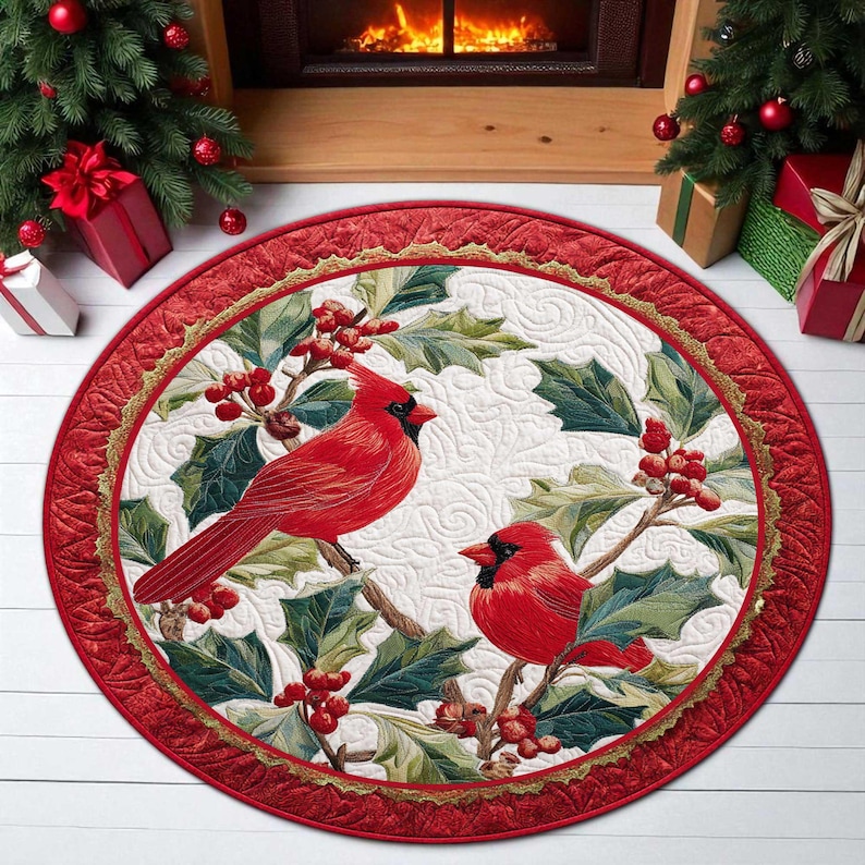 Cardinal Bird クリスマス ラウンド ドアマット - Outdoor Camping Decor Ideas のレビューと価格