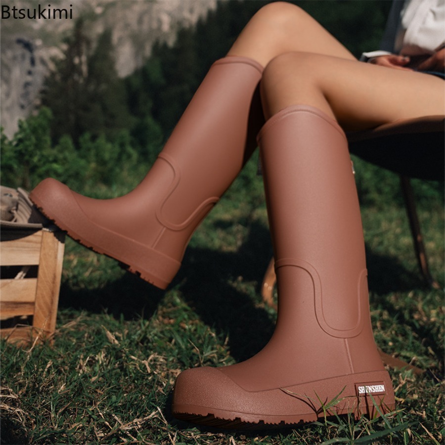 新しい女性のレインシューズ防水ハイチューブブーツファッション - Outdoor Camping Youtube のレビューと価格