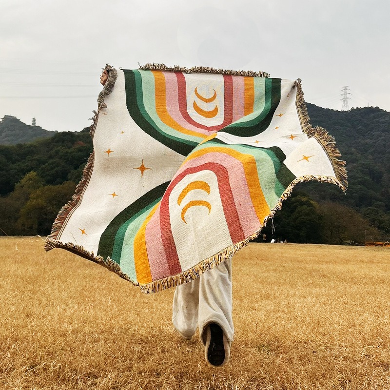 極厚の柔らかいレインボーストライプブランケット ビーチピクニ - Outdoor Camping Decor Ideas のレビューと価格