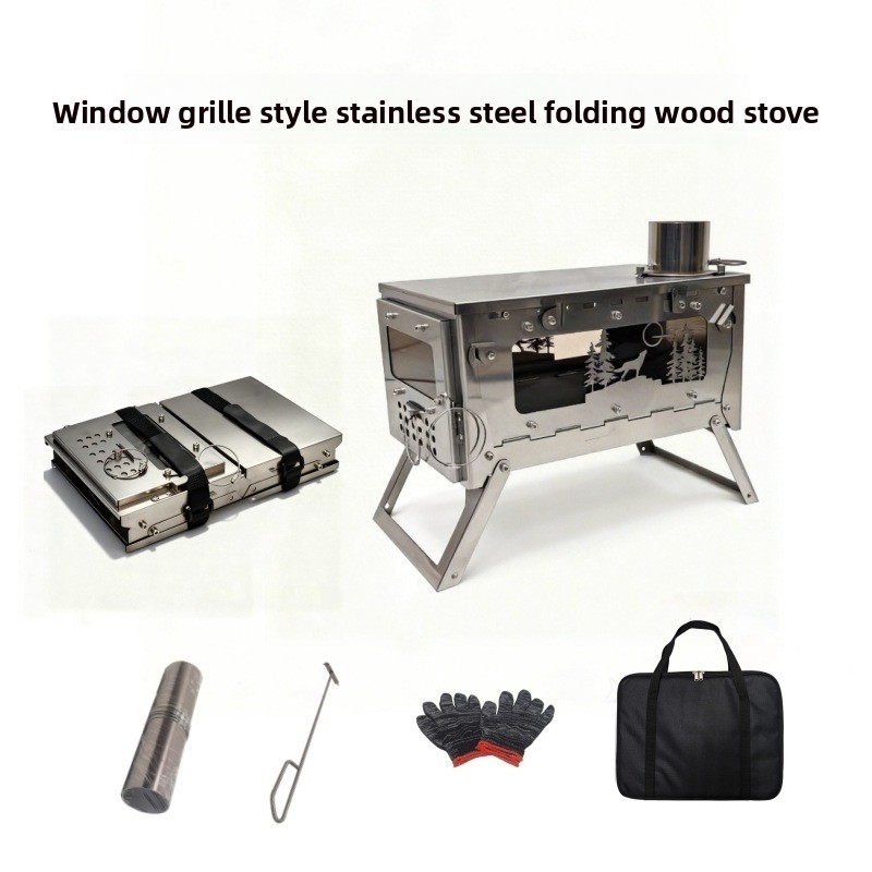 ステンレス製折りたたみ式ポータブル薪ストーブBBQグリル、ア - Outdoor Camping Wood Stove のレビューと価格