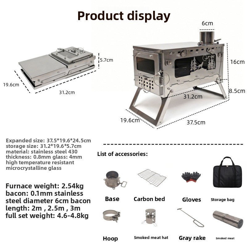 ステンレス製折りたたみ式ポータブル薪ストーブBBQグリル、ア - Outdoor Camping Wood Stove のレビューと価格