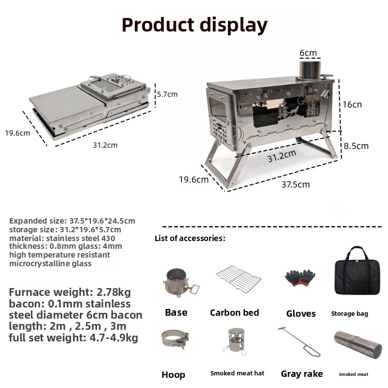ステンレス製折りたたみ式ポータブル薪ストーブBBQグリル、ア - Outdoor Camping Wood Stove のレビューと価格