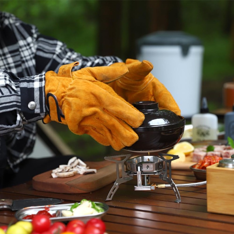 屋外BBQグリル用耐熱・難燃性グローブ 牛革製高温耐性溶接グ - Outdoor Camping Grill のレビューと価格
